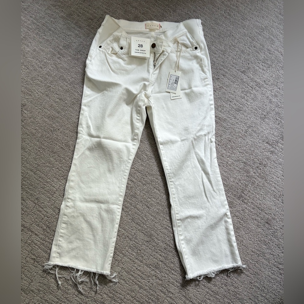 Hatch Women's Cream Straight Leg Jeans